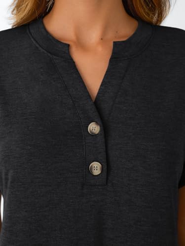 AUTOMET Women's Short Sleeve Shirts Henley Dressy Casual Summer Tops 2026 Spring Fashion Blouses Trendy Cute T-Shirts Business Work Outfits Clothes Black XL