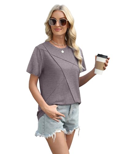 Plus Size Shirts for Women Short Sleeve Casual Tops Trendy Summer Clothes Beach Fashion Coffee Grey 2XL