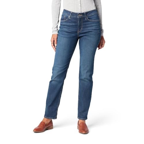 Levi Strauss Signature Gold Women's Curvy Totally Shaping Straight Jeans Mid-Rise Stretch Denim (Available in Plus Size), Jackson Square, 14 Short