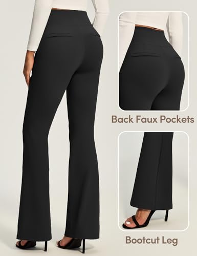 IUGA Stretchy Dress Pants Women High Waist Work Pants Business Casual Bootcut Slacks Pull On Trousers with Zipper Pockets Black