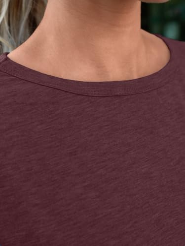 AUTOMET Women's Soft Basic Short Sleeve T-Shirt, Round Neck Tops Summer Casual Tee for Spring Shirts Clothes Everyday Wear 02winered L