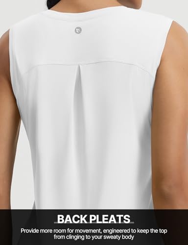 baleaf Women's Sleeveless Athletic Tops Workout Tank Tops for Women Running UPF 50+ Breathable Lightweight Tennis Quick Dry Loose Fit Yoga White M