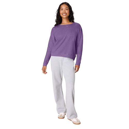Hanes Womens Ecosmart V-notch Crewneck Sweatshirt, Fleece Pullover For Athletic-sweatshirts, Violet Splendor Heather, X-Large US