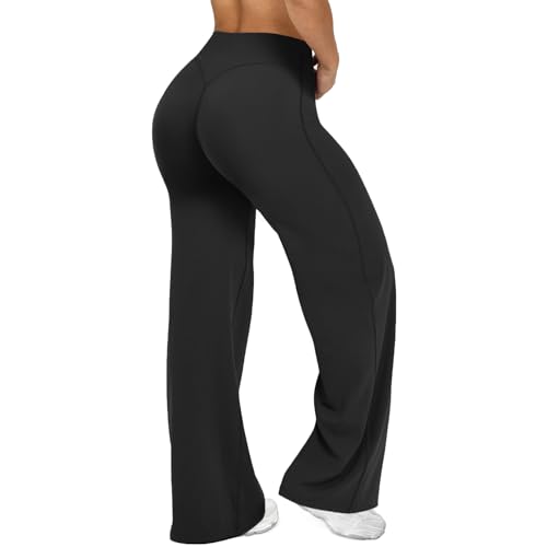 JGS1996 Wide Leg Yoga Pants Bottoms Straight Leg Leggings for Women High Waist Stretch Booty Casual Gym Workout Sweatpants Black