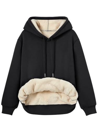Women's Winter Fleece Sherpa Lined Hoodie - Warm Pullover Sweatshirt Medium Black