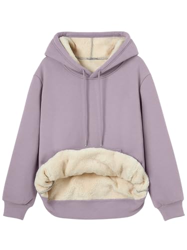 Women's Winter Fleece Sherpa Lined Hoodie - Warm Pullover Sweatshirt Small Purple
