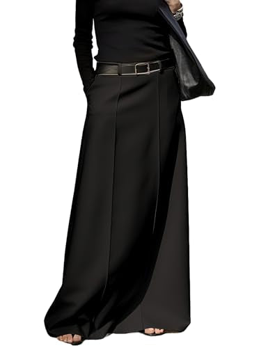 oshoplive Women's Long Maxi Skirt, Elegant High Waist H Line Long Straight Maxi Skirts for Women, Casual Floor Pencil Skirt with Pockets Outfits Black XL