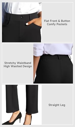 JEKAOYI Womens Dress Pants Stretchy Work Pants High Waisted Business Trousers Pull On Casual Slacks with Pockets Black
