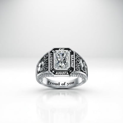 MEIDERBO Personalized Class Ring High School College Custom Birthstone Ring 925 Sterling Silver Engraved 2025 Graduation Jewelry Gift for Men Size 4-15(Style8)