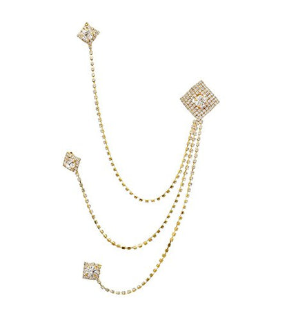 I Jewels 18K Eye Catching Stone Studded Indian Wedding Bollywood Three Chain Pin Brooch for Men Sherwani Suit Blazer Kurta Brooch (SM58) (SM38)