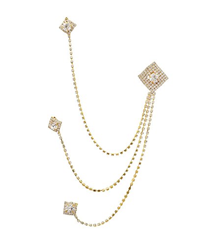 I Jewels 18K Eye Catching Stone Studded Indian Wedding Bollywood Three Chain Pin Brooch for Men Sherwani Suit Blazer Kurta Brooch (SM58) (SM38)