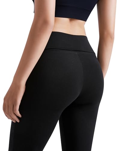 MOOSLOVER Women Flare Leggings Fold Over Bootcut Yoga Pants Casual Y2K Lounge Pants Comfy Cotton Leggings(M,Black)