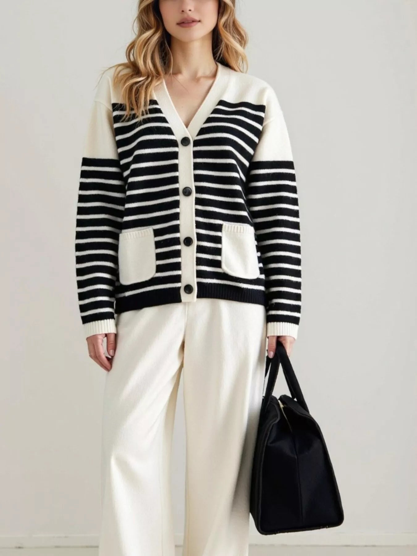 Striped Button-Down Knit Cardigan