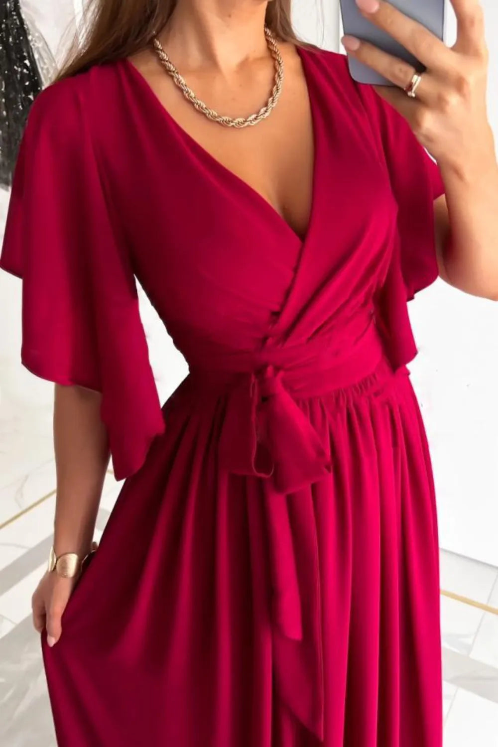 Surplice Flutter Sleeve Maxi Dress