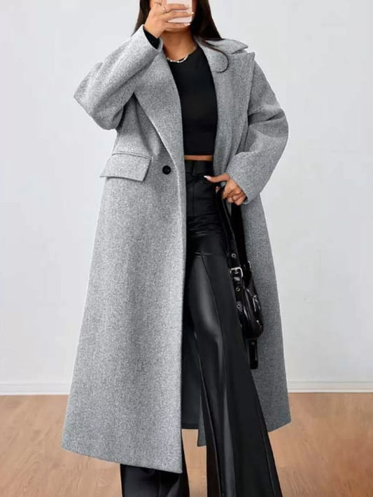 Wool-Blend Longline Overcoat Gray