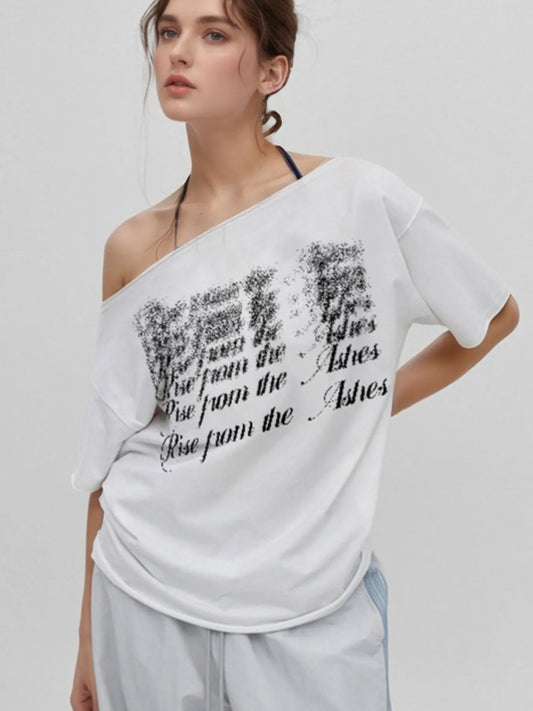Letter Single Shoulder T-Shirt White