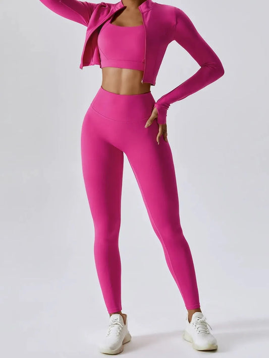 Bra Outerwear and Leggings 3-Piece Active Set Hot Pink