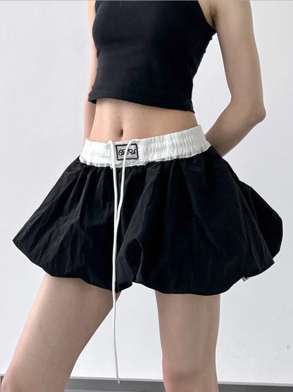 Drawstring Mini Skirt with Contrast Waistband