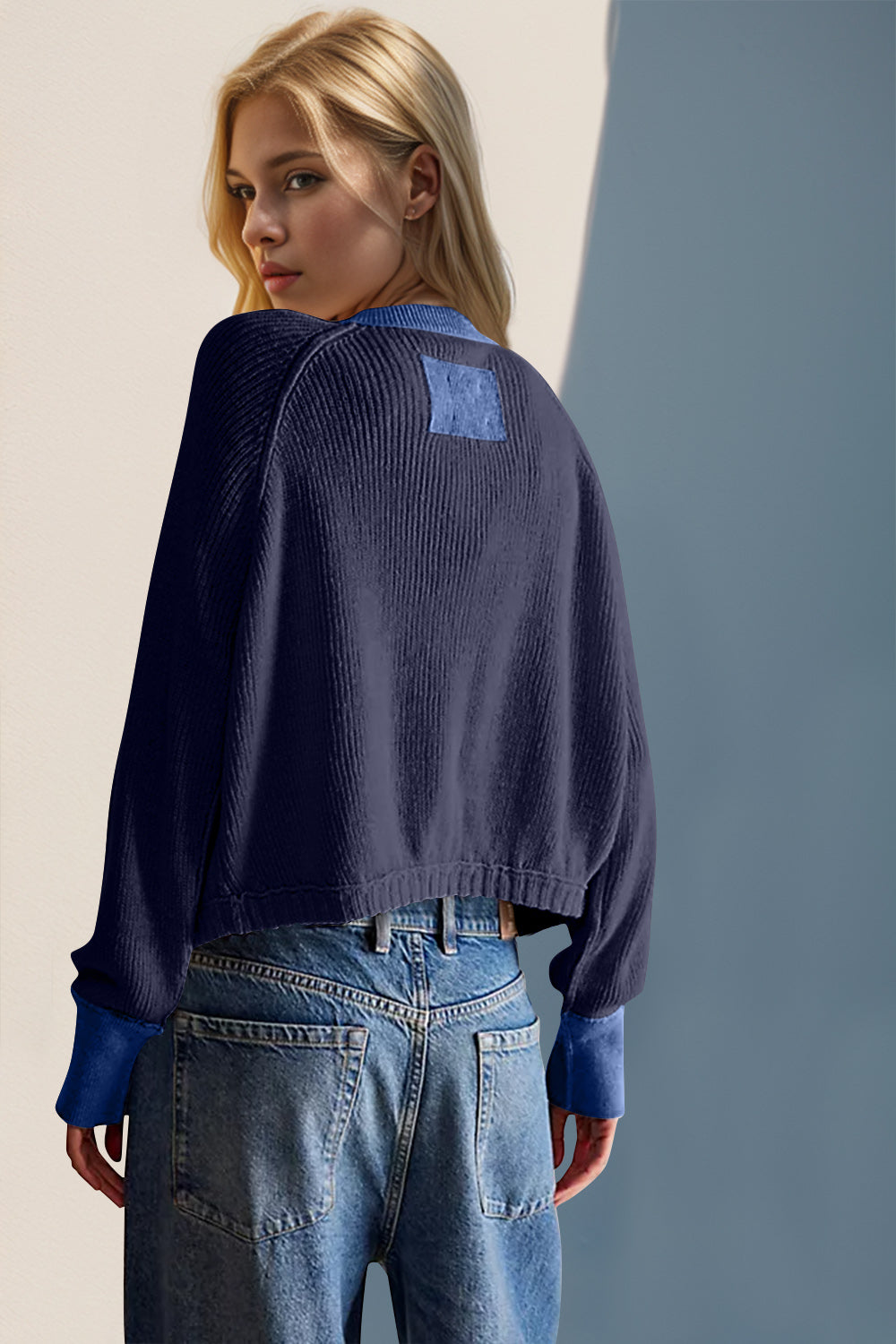 Back To School Sweater - Double Take Contrast Button Up Long Sleeve Cardigan