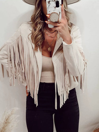 Fringe Open Front Cropped Jacket
