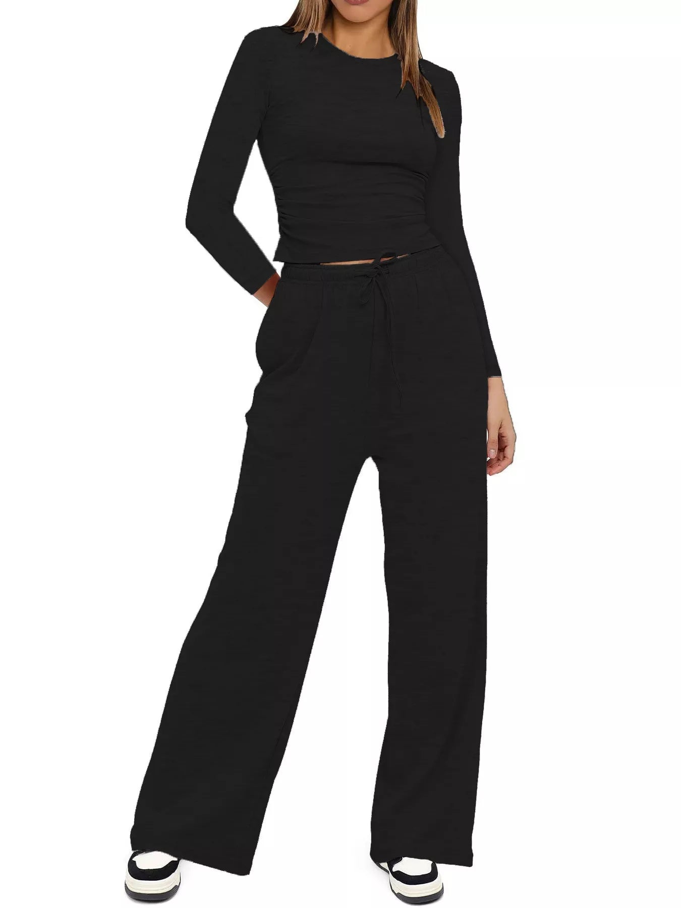 Full Size Casual Long Sleeve Top and Pants Set Plus Size