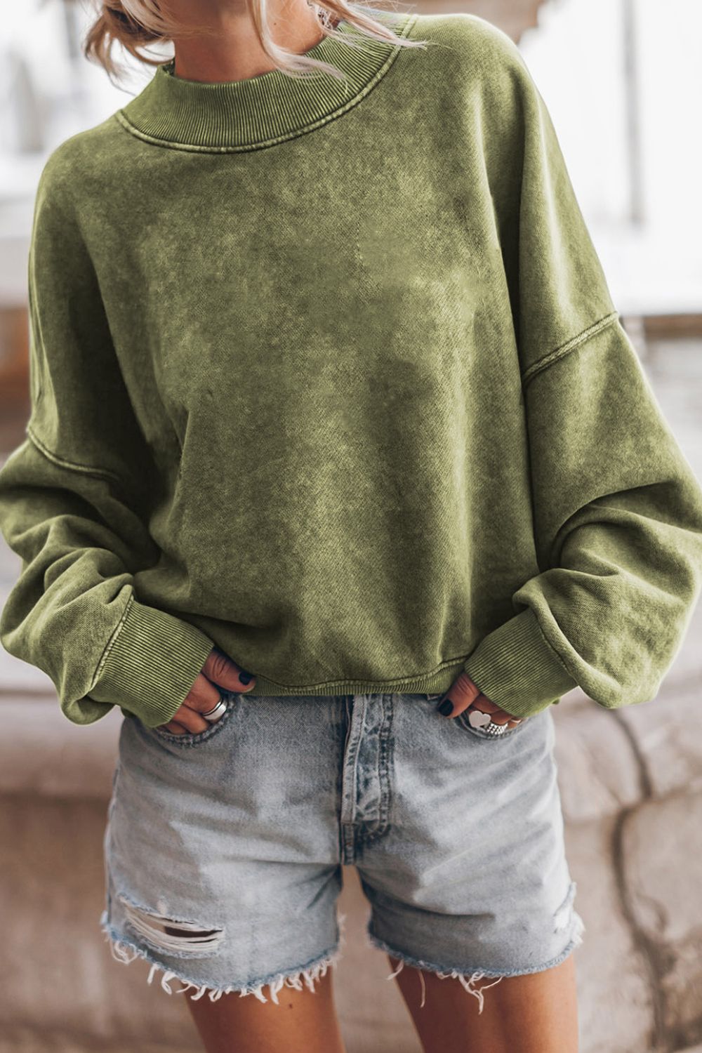 Mock Neck Dropped Shoulder Sweatshirt Moss