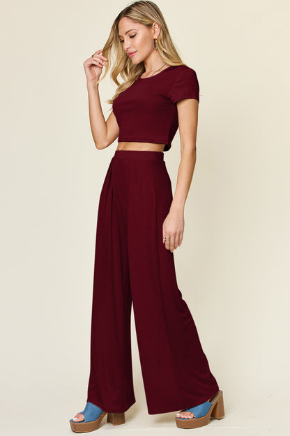 Slightly Stretchy Round Neck Top & Pants Set