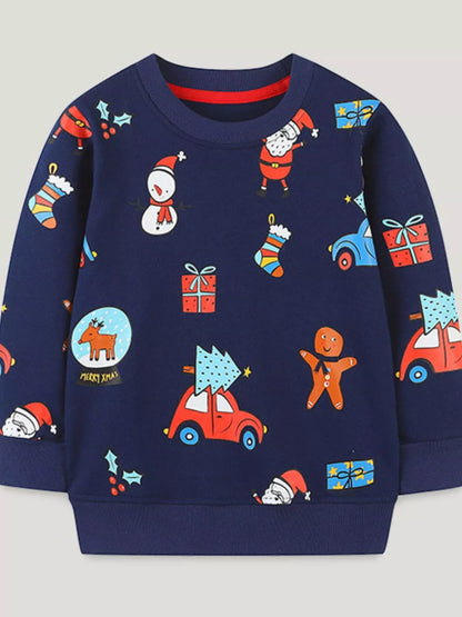Children's Christmas Print Crew Neck Sweatshirt Dark Navy