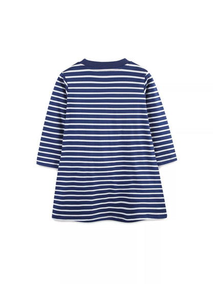 Children's Dog Striped Long Sleeve Dress