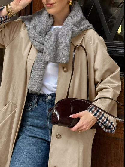 Checkered Lining Button Up Trench Coat