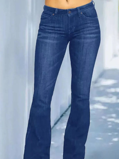 Full Size Wash Flare Jeans with Pockets Plus Size Medium Blue