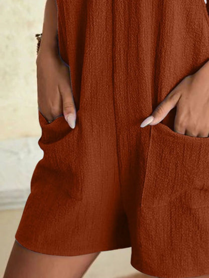 Full Size Knot Strap Romper with Pockets Plus Size