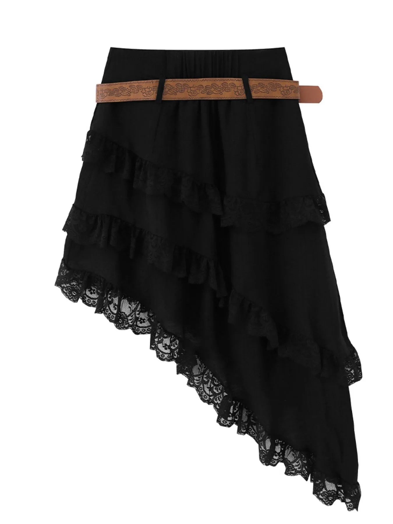 Asymmetrical Lace Ruffle Skirt