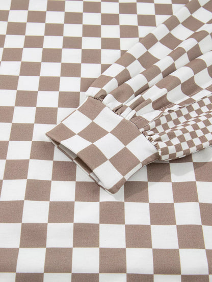 Checkered Pattern Oversized Drawstring Hoodie