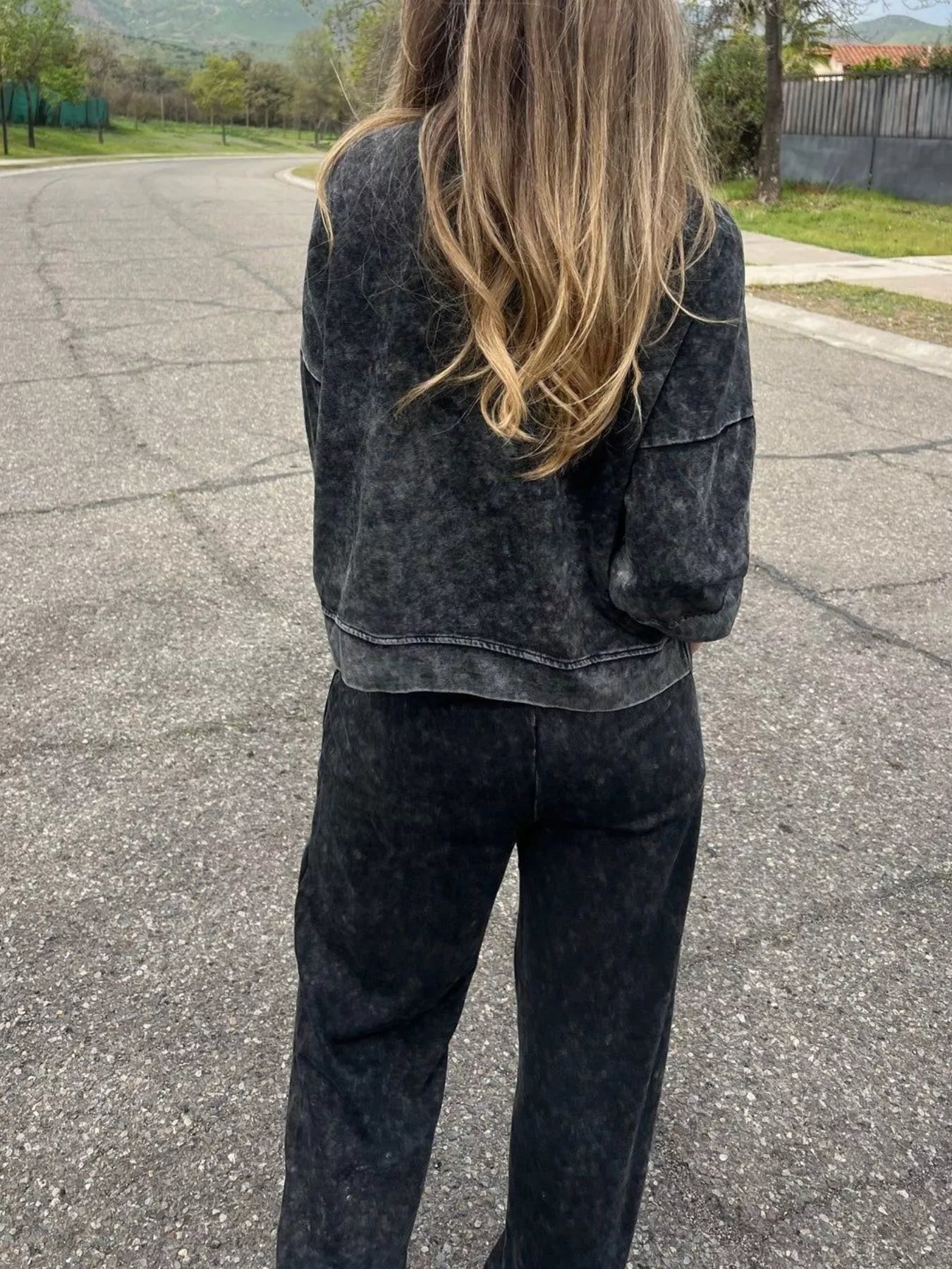 Full Size Washed Round Neck Top and Drawstring Pants Set Plus Size