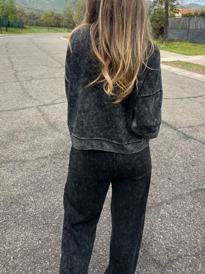 Full Size Washed Round Neck Top and Drawstring Pants Set Plus Size
