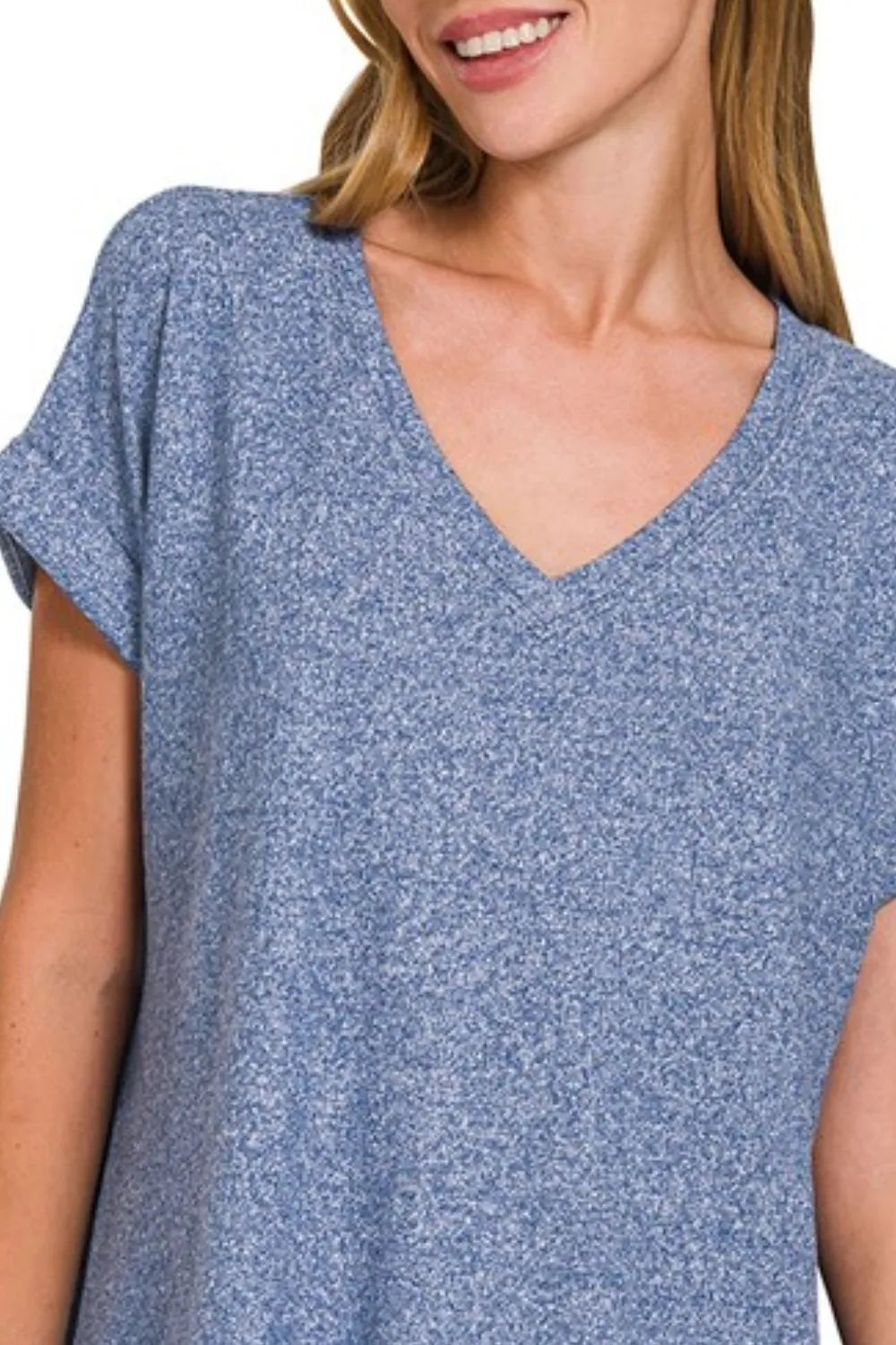 Zenana Soft Melange Hacci V-neck Tee