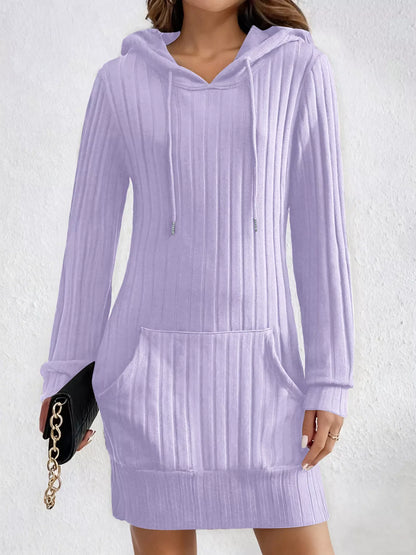 Ribbed Knit Hoodie Dress Purple