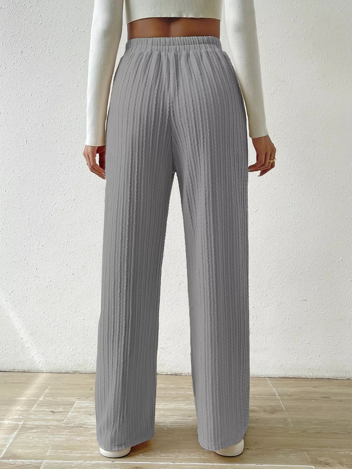 Drawstring Wide Leg Pants Gray