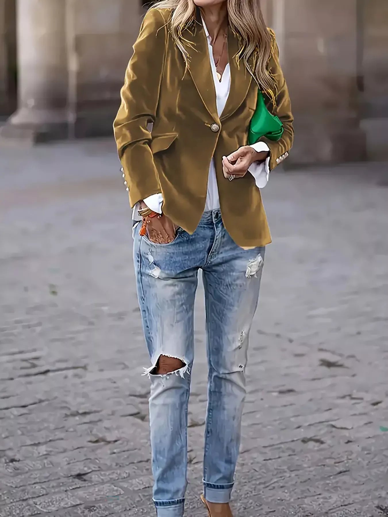 One Button Long Sleeve Blazer