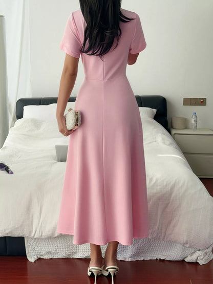 Round Neck Short Sleeve A-Line Dress
