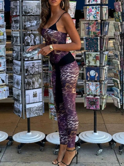 Leopard Spaghetti Strap Jumpsuit