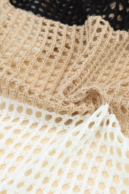 Back To School Sweater - Twisted Back Color Block Long Sleeve Knit Cover Up