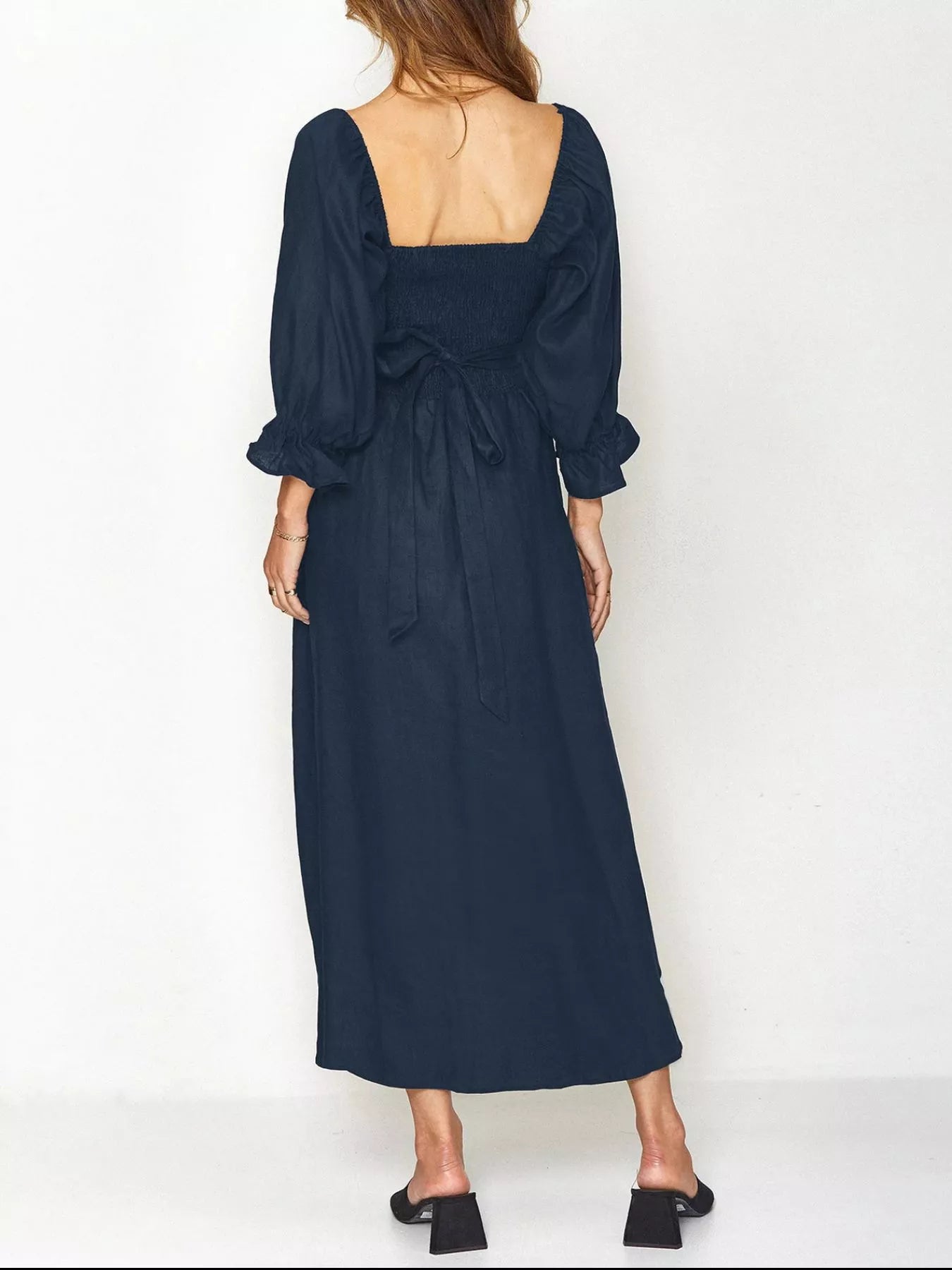 Smocked Puff Sleeves Midi Dress