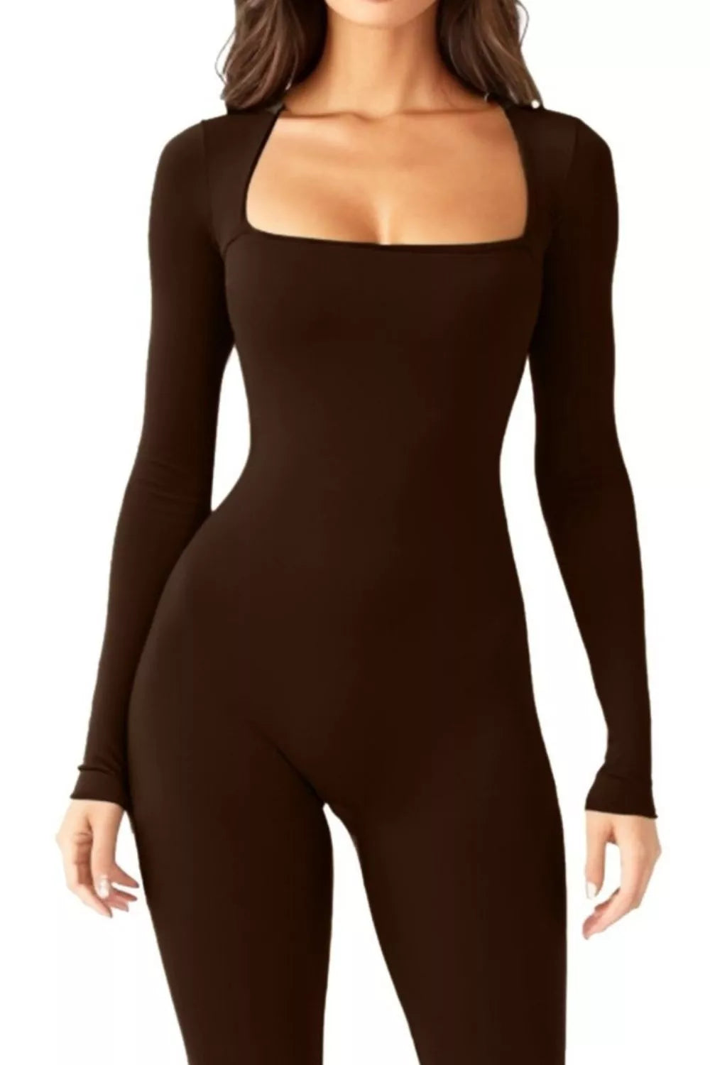 Square Neck Long Sleeve Jumpsuit