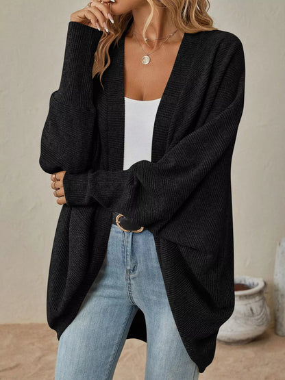 Cozy Oversized Open Front Knit Cardigan Black