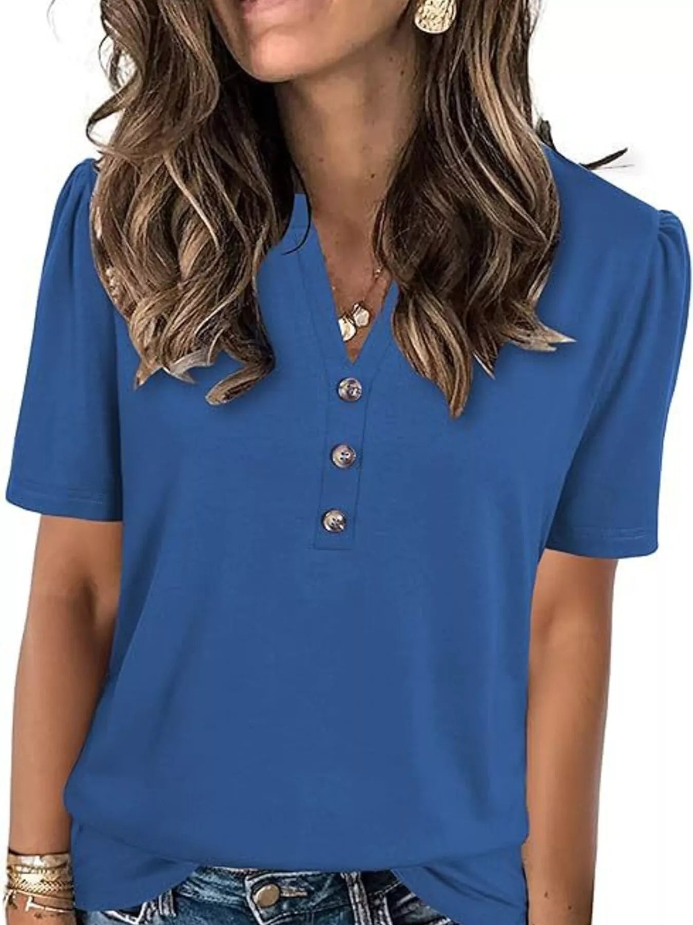 Full Size Notched Short Sleeve Blouse Plus Size
