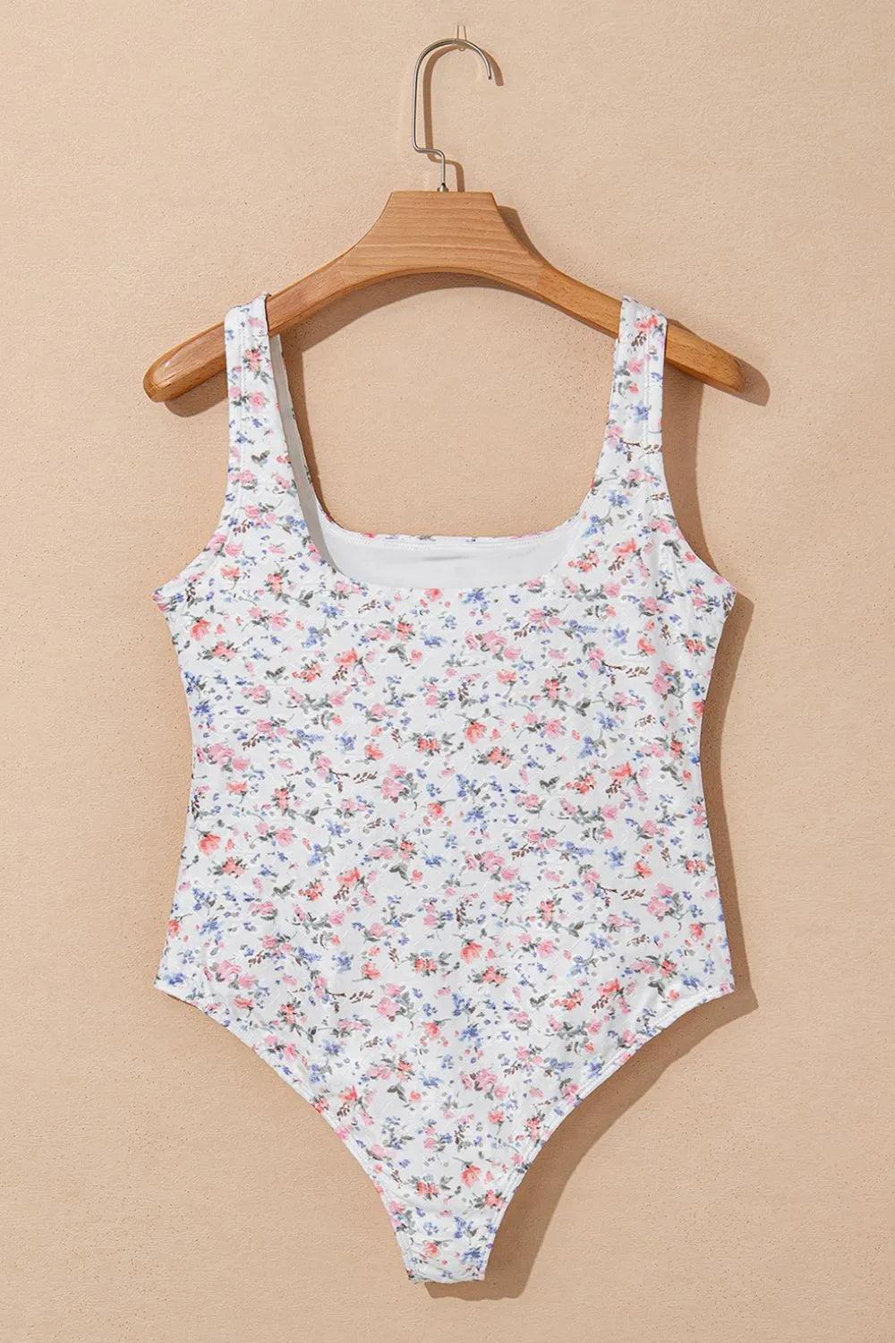 Floral Textured Square Neck Sleeveless Bodysuit