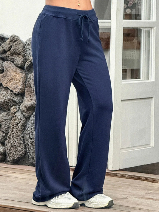 Drawstring Wide Leg Active Pants Navy