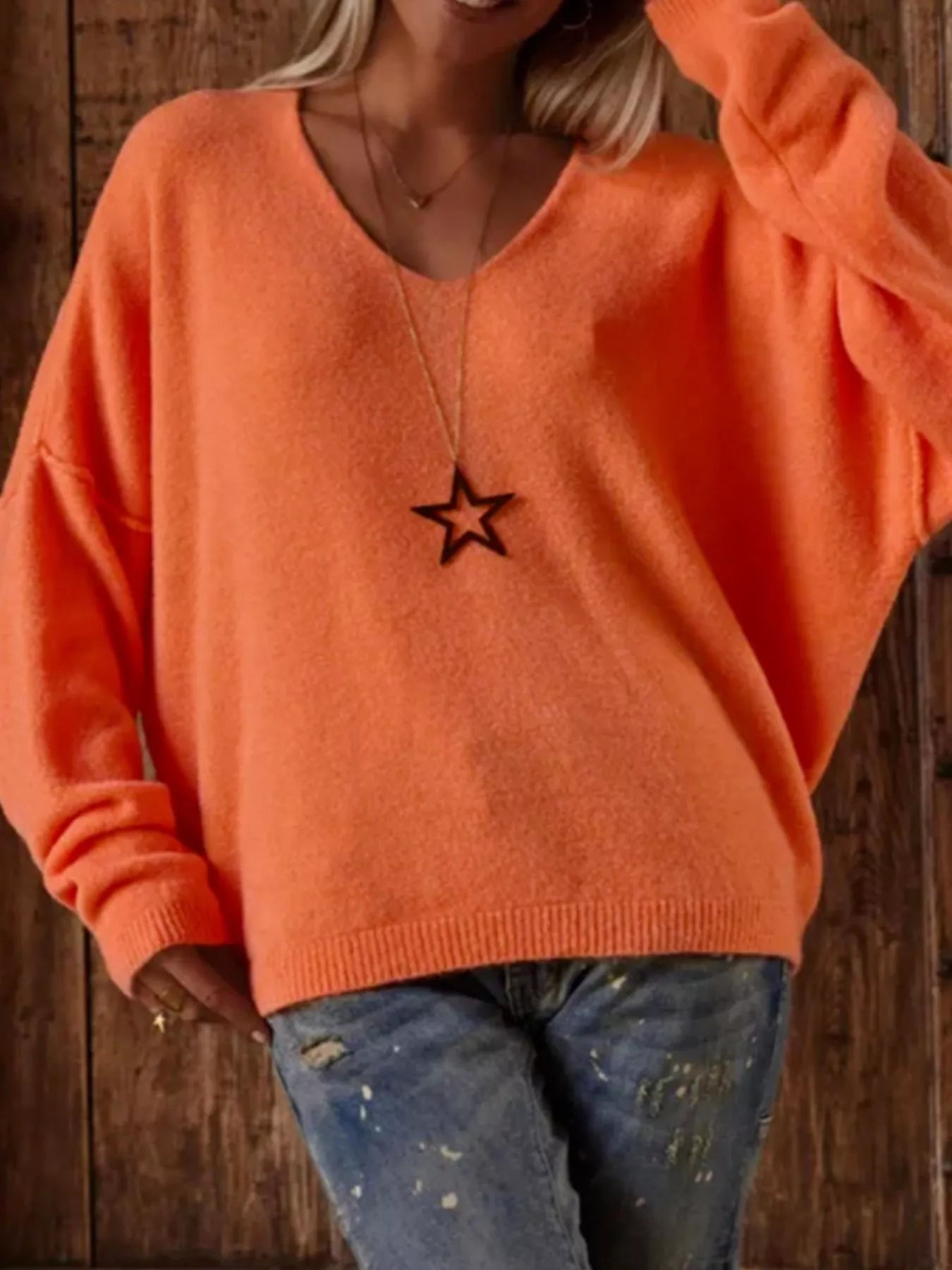 V-Neck Dropped Shoulder Sweater